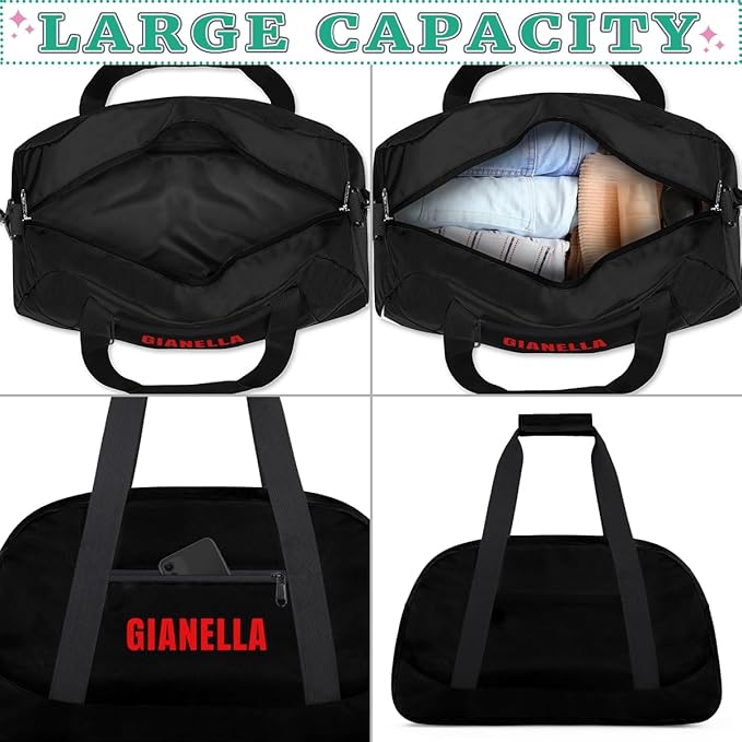 Black Personalize Kids Duffel Bag With Custom Name Text Carry-On Overnight Travel Gym Lightweight Dance Sports Bags For Boys Girls Kids