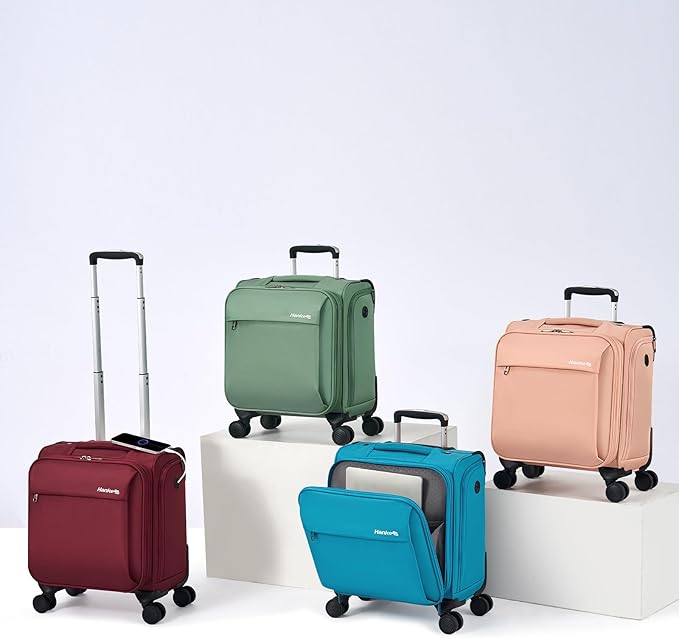 Hanke 16 Inch Underseat Carry On Luggage with Wheels Small Suitcase Softside Luggage Bags for Travel Lightweight Suitcases with Wheels Travel Luggage Personal Item for Men and Women(Pink)