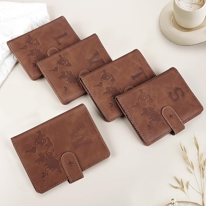 Passport Holder Wallet Cover Personalized Letter A-Z Travel Wallet RFID Blocking Passport Cover Wallet Case for Travel Passport Book Holders for Women and Men, Brown-R