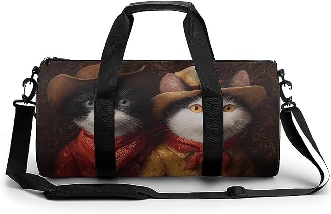 Western Cats Painting Fashion Gym Bag Lightweight Duffel Bags Luggage Handbags for Sports Travel