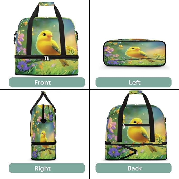Yellow Birds Floral Sports Duffel Bag Lightweight Gym Bag with Shoe Compartment Waterproof Travel Weekender Bag for Women and Men