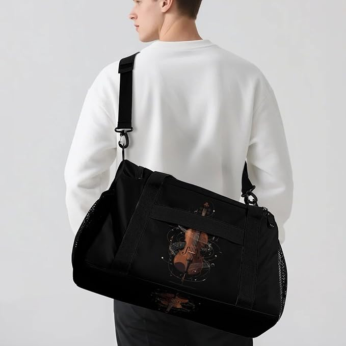 Violin Music Notes Duffle Bag Gym Bag for Workout Travel Tote with Detachable Straps