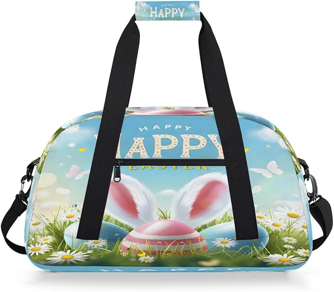 Travel Duffle Bag for travel duffle bag sports Girls Boys Kids Easter Eggs Bunny Lightweight Overnight Sleepover Weekender Bags Small Dance Gym Sport Bag Teens Carry-On Size Workout Bag