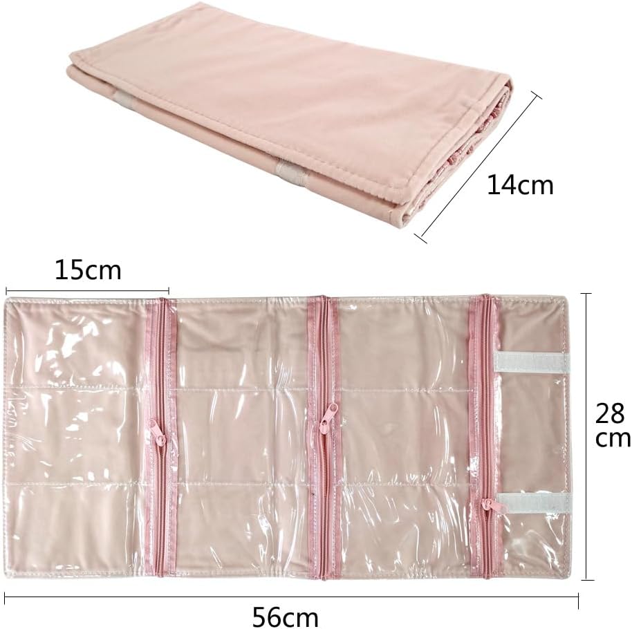 Travel Jewelry Roll Bag Portable Organizer Pouch With Grids&PVC Cover Storage Bags for Necklace, Bracelet, Bracelet,Ring, Badge, Pendant