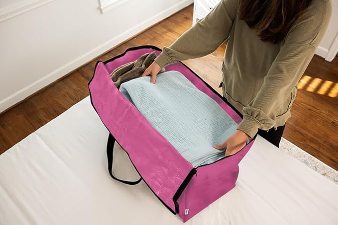 ClearSpace Heavy Duty Moving Bags or Storage Bags – Pink Storage Bins with Lids, Large Moving Boxes with Backpack Straps & Zippers,– Packing Box & Moving Supplies for College Dorm, 8 Pack