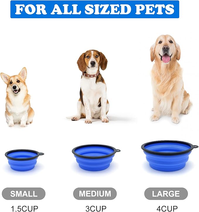 2-Pack Small Dog Travel Bowl, Collapsible Bowls for Dogs, Foldable Cat Water Bowl, Portable Pet Feeding Watering Traveling Dish (Black & Dark Blue)