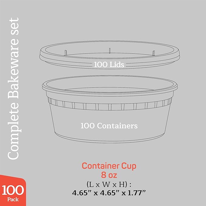 Plastic Deli Containers with Lids 8 oz (Pack of 100) – Leak-Proof, BPA-Free Food Storage Containers for Soup, Slime & Meal Prep, Stackable, Microwave, Dishwasher Safe, Reusable Clear Plastic