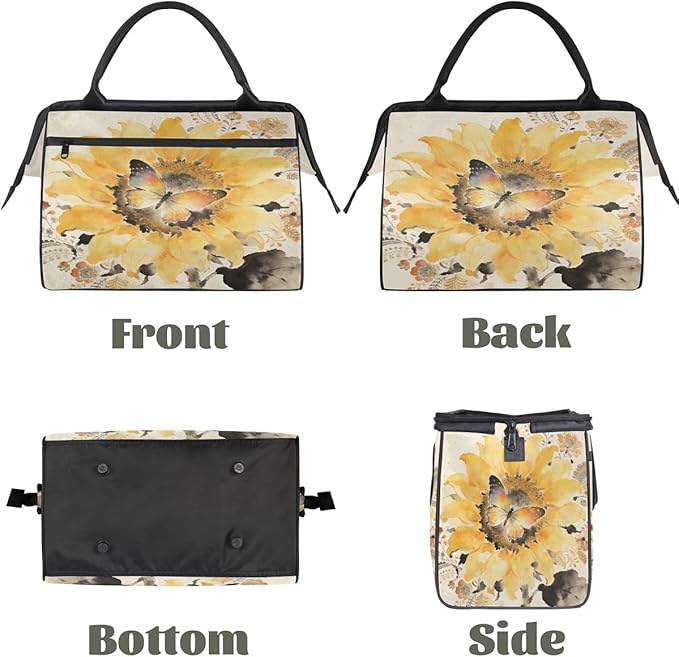 Travel Gym Carrying Bag - Boho Watercolor Sunflower Overnight Weekender Bag for Women Men Girls - Shoulder Large Capacity Tote Bag for Travel, Yoga, School,Mommy Hospital Bag for Labor and Delivery