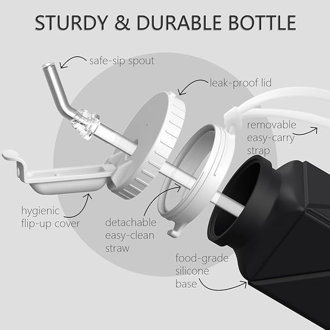 Collapsible Water Bottles with Straw 20.6oz, Silicone Foldable Portable Water Bottle, BPA-Free, Leakproof Reusable for Travel Camping Hiking Cycling Yoga Sports, 2 Pack (Black+Starlight)
