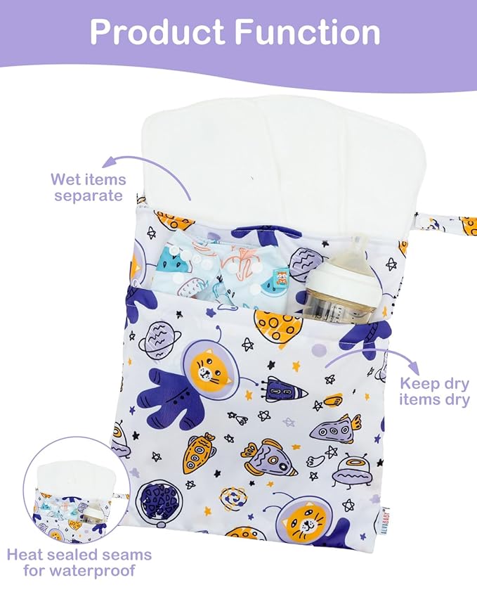 ALVABABY 2pcs Waterproof Wet Dry Bags,Reusable with Two Zippered Pockets,Baby Cloth Diaper,Travel,Beach,Pool,Daycare,Soiled Baby Items,Yoga Gym Bag,Swimsuits or Wet Clothes 2LW03