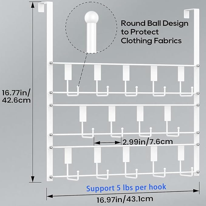 Over The Door Hooks for Hanging, 14 Hooks Over Door Coat Hanger, Coat Clothing Rack and Towel Rack for Bathroom Organizer, Door Hanger Organizer Kitchen, Bathroom Towel Storage Decor White