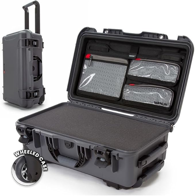 NANUK 935 Hard Case with Cubed Foam and Lid Organizer – Waterproof Protective Equipment Case with Wheels, 22” x 14” x 9” – Dustproof, Airline Carry-On Approved – Graphite