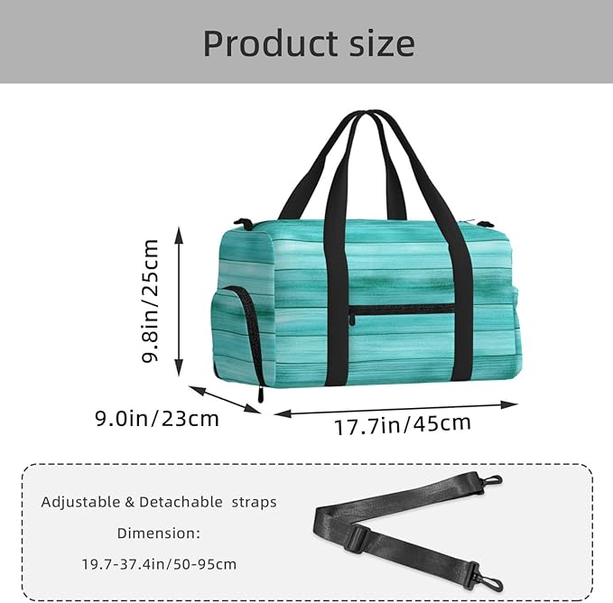 Sports Gym Bag Teal Green Wood Board Travel Duffel Bag With Shoe Compartment Shoulder Strap, Lightweight Water-Resistant Weekend Overnight Totes For Women Men