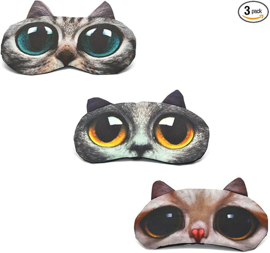 HYCLES Sleep Mask for Kids Sleeping Eye Cover Cute Cartoon Animal Funny 3 Pcs Blindfold Eyeshade for Men Women Plane Travel Game Nap Night Sleeping