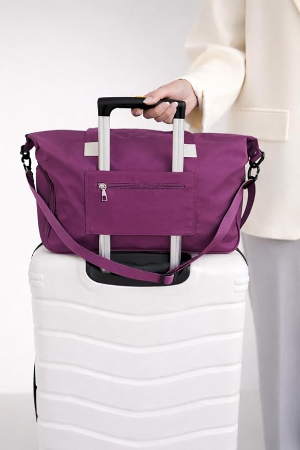 J&G Waterproof Gym Duffel Bag – Lightweight Travel & Sports Bag with Shoe Compartment and Wet Pocket for Men & Women – Carry-On Weekender for Gym, Beach, Trips – 8 Colors (Purple)