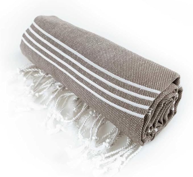 Hencely Turkish Beach Towel 37x68 Oversized, Sand-Free, Quick-Dry, Lightweight - Travel Essential for Pool & Bath - Striped 100% Cotton Bathroom Towels Accessories Gift (Brown)