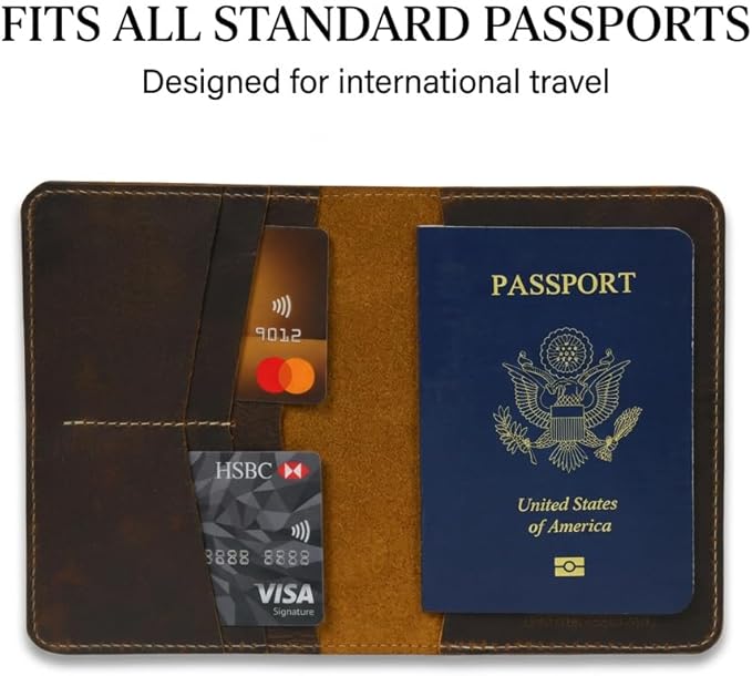 Rustique Leather Passport Holder Collection - Handmade Travel Wallet & Organizer - Full Grain Crazy Horse Leather Covers for Men & Women (Multiple Styles) (Standard Passport Cover - Tobacco & Honey)