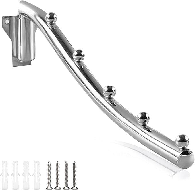 Stainless Steel Clothes Hanger Wall Mount, Folding Coat Rack with Swing Arm Holder Heavy Duty Hanging Rail Rod Garment Hooks Space Saver Closet Organizer, 1PCS