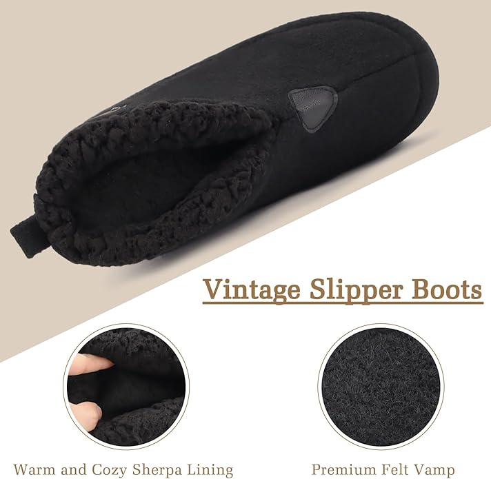 KuaiLu Mens House Slippers Booties Cozy Memory Foam Boots Warm Plush Lining Winter Felt Home Bedroom Slipper Socks Indoor Outdoor Non-Slip Shoes