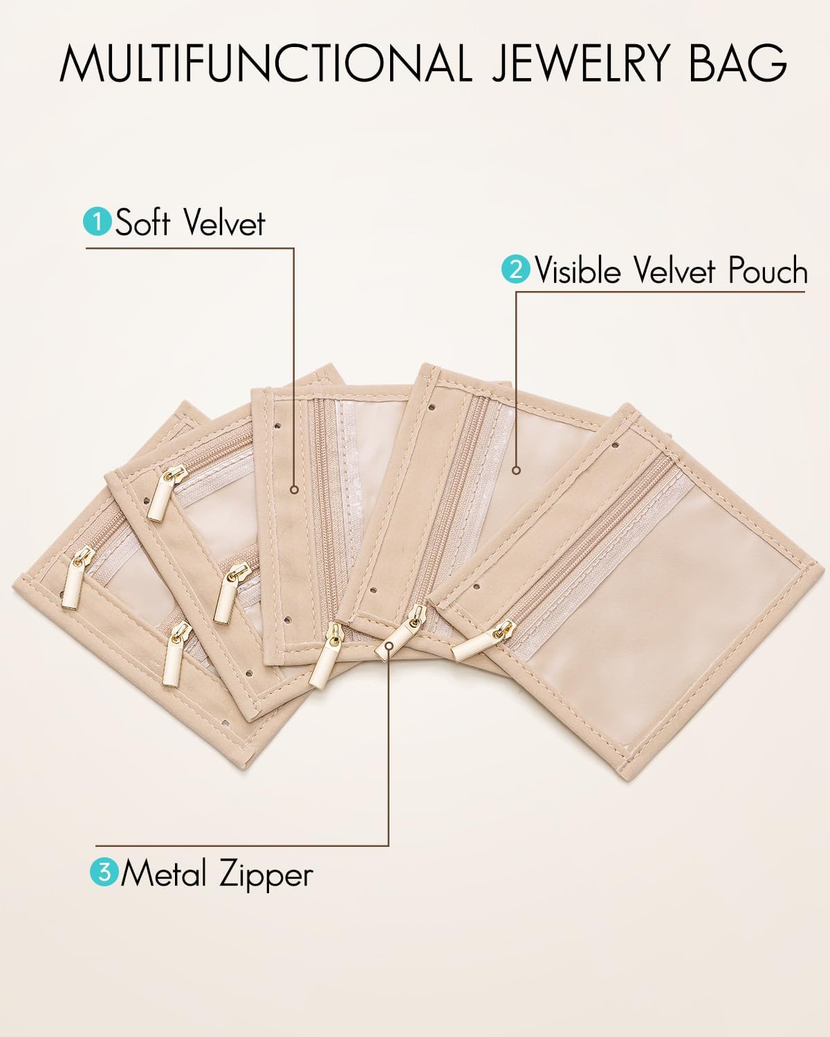 Vlando Jewelry Box for Girls Women,5 Pcs Jewelry Bags,Display Portability Jewelry Storage for Gem Diamond Necklaces Rings Earrings Bracelets(Small