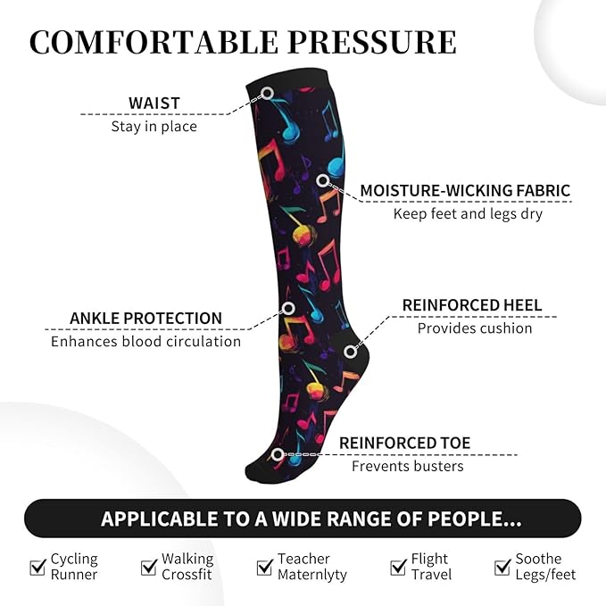 Compression Socks Knee High Circulation Support Socks For Women Men Athletic Running Work Hiking Cycling Travel