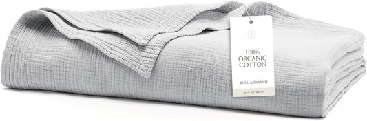 BOLL & BRANCH Dream Bed Blanket - Full/Queen, Sky - Luxury 100% Organic Cotton - Soft, Lightweight and Breathable - Cloud-Like Touch