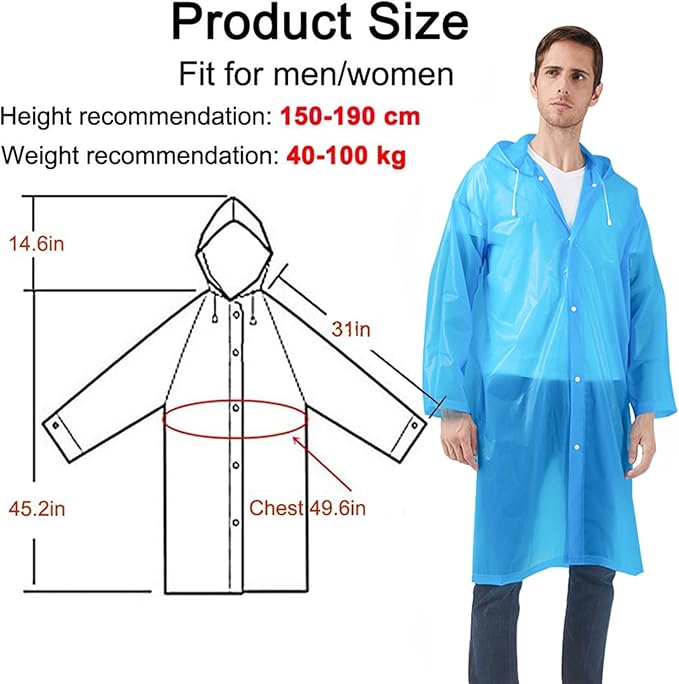 Rain Ponchos Raincoats for Adults Women, Reusable Rain Jacket Coats with Hood for Family Disney Park Travel 2 Pack