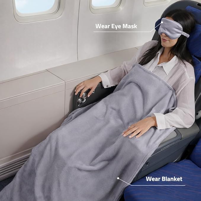 Travel Blanket, Airplane Blanket, Ultra-Soft, Warm & Lightweight, 65x40 in, Outdoor Blanket Essentials for Women, Men & Kids, Included Eye Mask, Luggage Sleeve & Backpack Clip Navy Blue
