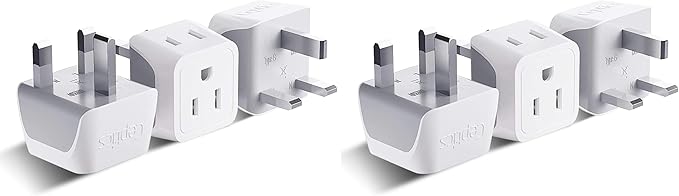 Ceptics UK Travel Plug Adapter, 2 in 1 Type G Adapter, US to UK Adapter, Ireland, Dubai Travel Adapter with Dual USA Inputs, CE, RoHS - HK Outlet Adapter, 6 Pack