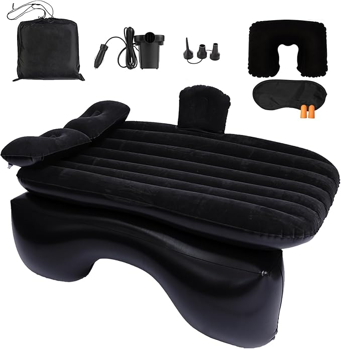 Inflatable Car Air Mattress Back Seat Bed with Air Pump,53 "x 32.6" Portable Thickened Car Travel Camping Sleeping Air Mattress Blow Up Bed for Car Universal SUV
