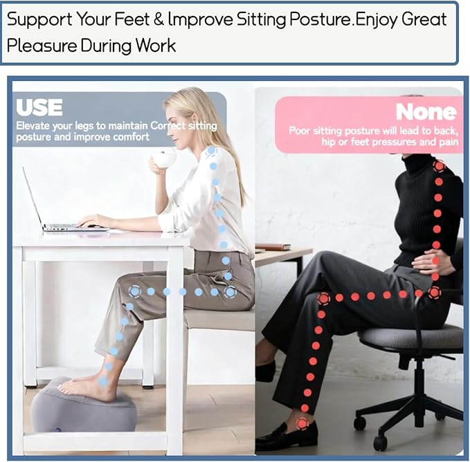Travel Foot Rest Pillow, Soft Flocking Pillow, Flights Relax Cushion Ottomans Leg Up for Office, Home Relax, Camping and Travel Use (Gray)