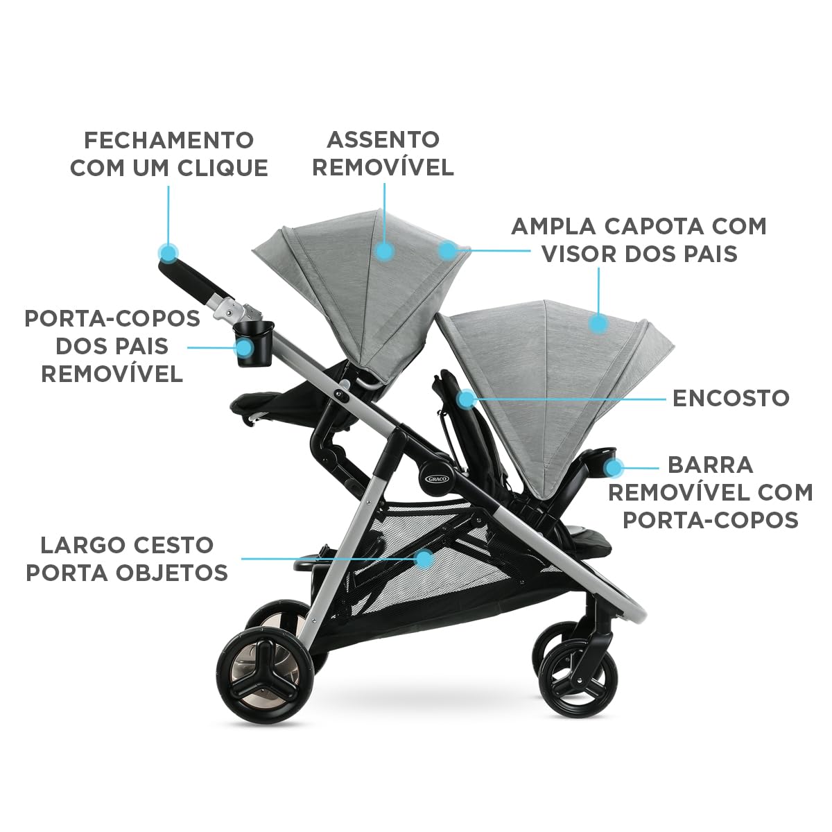 Graco Ready2Grow LX 2.0 Double Stroller Features Bench Seat and Standing Platform Options, Clark