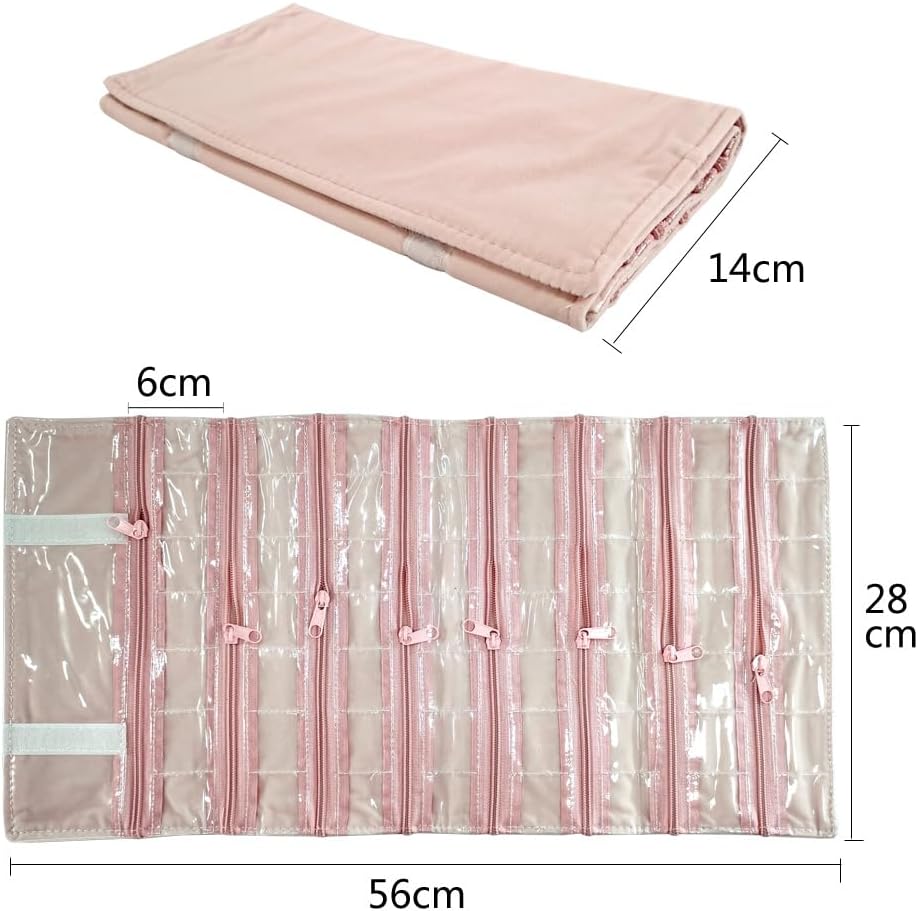 Travel Jewelry Roll Bag Portable Organizer Pouch With Grids&PVC Cover Storage Bags for Necklace, Bracelet, Bracelet,Ring, Badge, Pendant