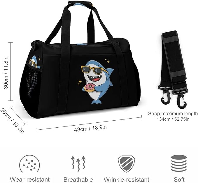 Shark Sunglasses Donut Duffle Bag Gym Bag for Workout Travel Tote with Detachable Straps