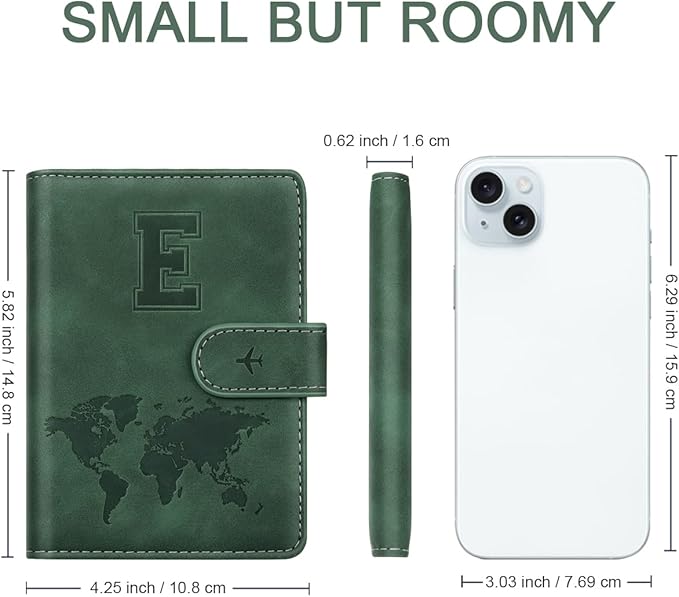 Personalized E Passport Holder Cover Initial Letter Travel Wallet RFID Blocking Passport Cover Credit Card Holder Case Passport Book Holders for Women and Men, Pine Green-E