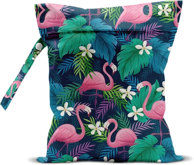 Wet Bag Wet Dry Bag For Swimsuit Travel Beach Pool Diapers Dirty Yoga Gym Clothes Toiletries Makeup Bag Flamingo Palm Leaf