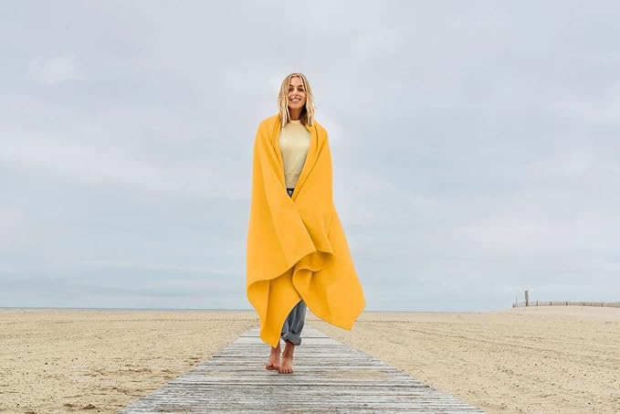 MV Sport Lightweight Sweatshirt Blanket Throw – Warm & Cozy, Breathable Oversized Fleece Knit, Couch, Bed, Travel, Cold Nights, and Outdoors – Soft Light Weight Blanket 54" x 84" Soft Yellow