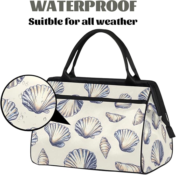 Seashell Overnight Weekender Bag for Women Men Travel Duffel Bags Waterproof Luggage Carry on Sports Yoga Gym Bag