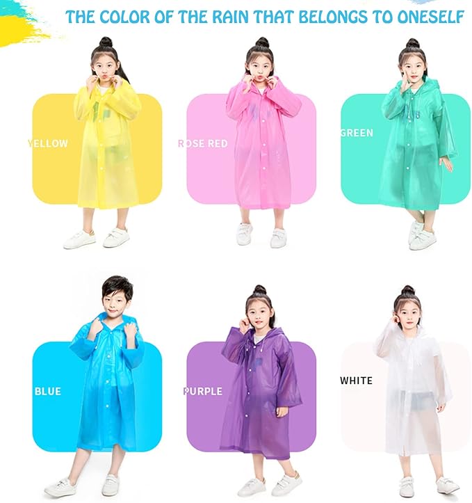 Rain Ponchos for Kids, 2 Pack Reusable Raincoats Jackets with Hoods and Sleeves Lightweight for Girls Boys