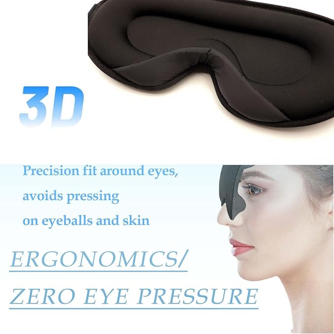 3D Sleep Eye Mask, Zero Eye Pressure Soft Breathable Night Mask - Opaque Travel-Friendly Side-Sleep Eye Mask