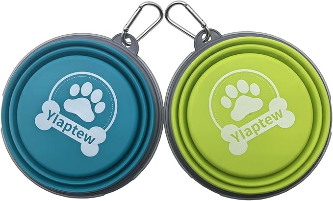 Large Collapsible Dog Bowl 35oz,2 Pack Portable and Foldable Pet Travel Bowls with 2 Carabiners & Lids for Dogs Cats and Small Animals (Blue+Green+Grey, 1000ml)