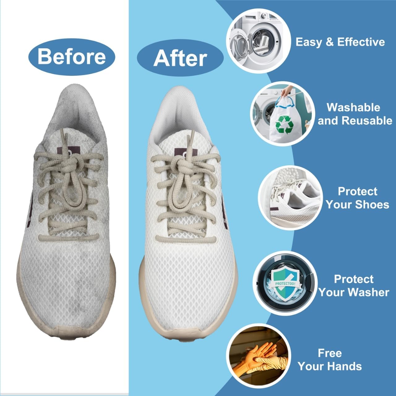 Shoe Washing Machine Bag – 360° Deep Clean Sneaker Laundry Bag with Cleaning Fibers and Zipper, Reusable Shoe Bag for Washing Machine, 2 Pack