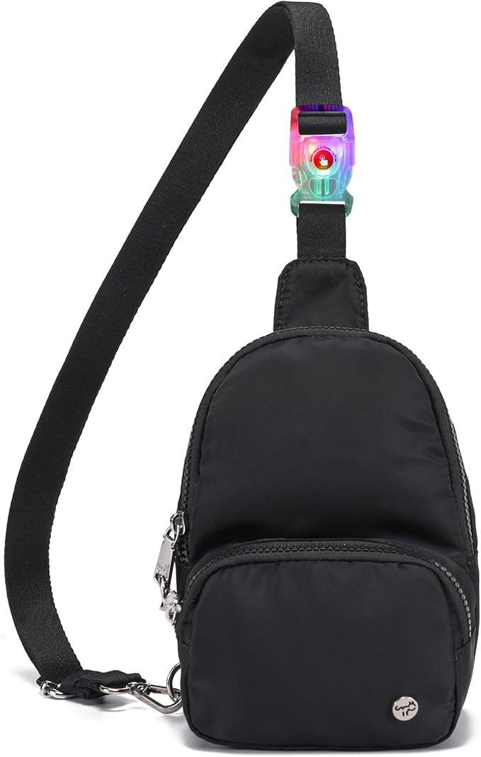 NEICOA Anti Theft Crossbody Bags for Women Small Nylon RFID Sling Bag Lightweight Travel Purse for Daily Casual Use(LED Black)