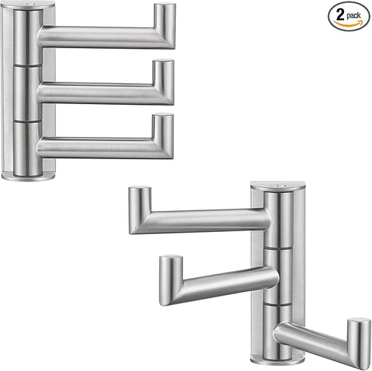 APLusee Swivel Towel Hook 2 Pack Brushed Nickel, 304 Stainless Steel Hook with Three Arms, Wall Mount