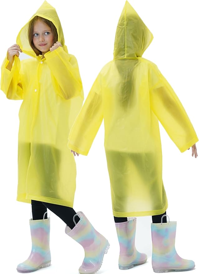 2 Pack Raincoats for Kids, Reusable Rain Ponchos with Hood and Sleeves Rain Coats for Boys and Girls
