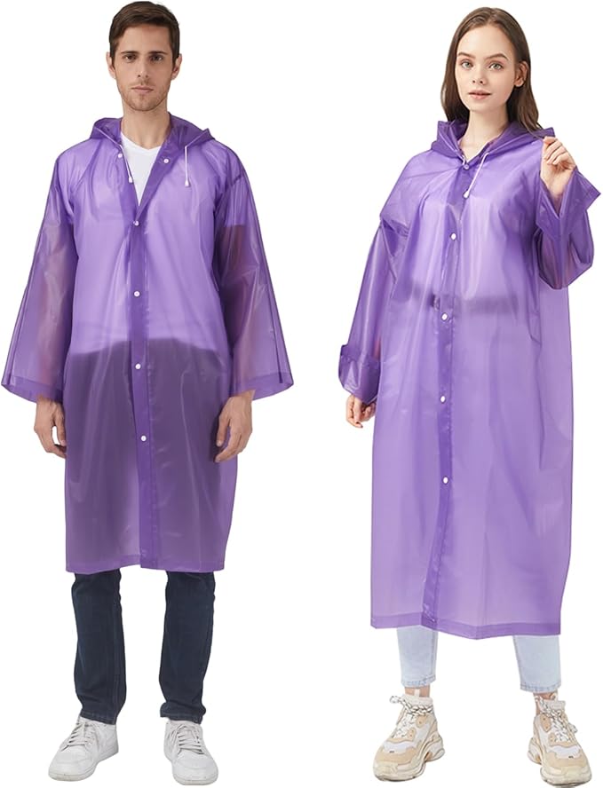 Rain Ponchos Raincoats for Adults Women, Reusable Rain Jacket Coats with Hood for Family Disney Park Travel 2 Pack