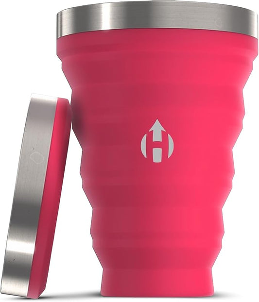 HYDAWAY 16oz Collapsible Travel Cup - Silicone Collapsible Cup with Stainless Steel Rim, BPA-Free, Reusable, Durable for Camping, Travel & Everyday Use