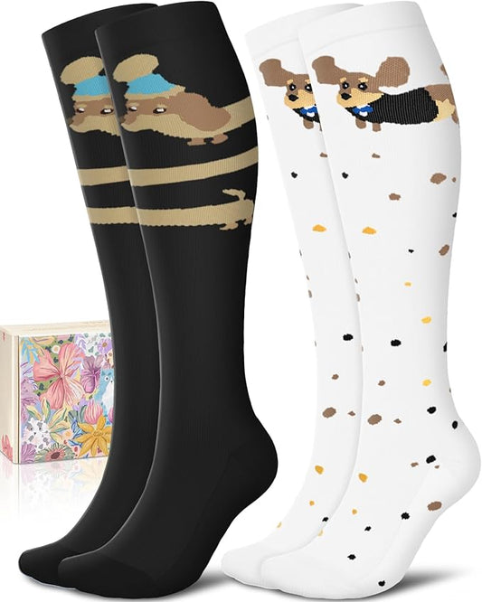 CTHH Cotton Compression Socks for Women Men 20-30mmHg Knee High Support Socks Circulation for Running, Travel, Nurses, Pregnancy (2 Pairs)