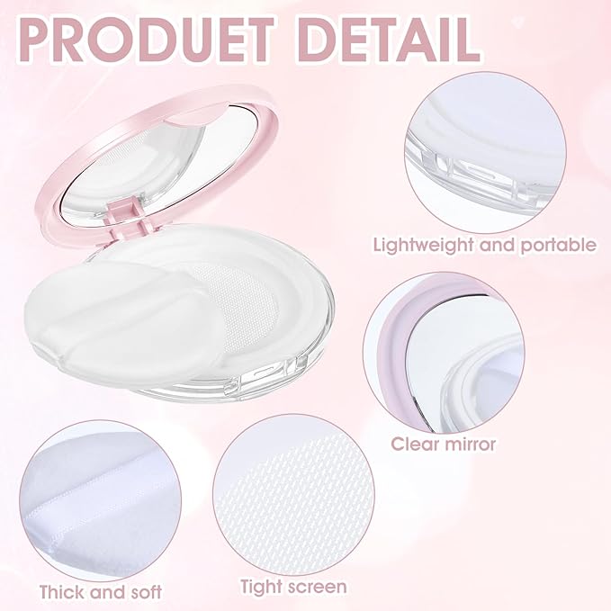 2 Pcs Loose Powder Container with Puff Refillable Plastic Empty Travel Compact with Mirror Portable Empty Makeup Powder Container Loose Compact Case (Pink Silver)