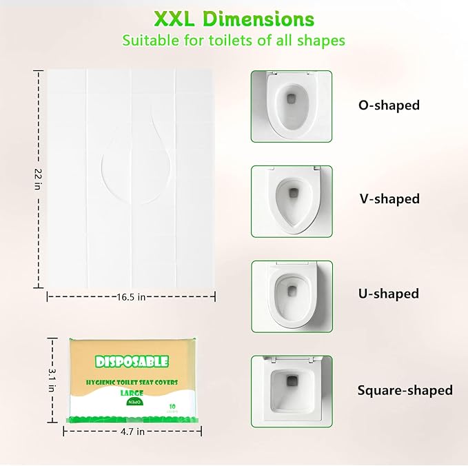 Toilet Seat Cover Disposable Flushable(80 Pcs), XXL Travel Toilet Seat Covers for Adults Kids, Flushable Toilet Paper Cover for Potty Training in Public Restrooms, Airplane, Camping(22 * 16.5in)
